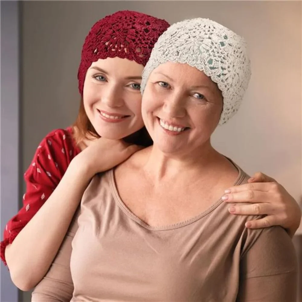 2 Pieces Floral Crochet Slouchy Beanie Hat Handmade Knit Cutout Women Floral - Picture 4 of 8